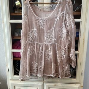 Soft Surroundings Dusty Rose Embroidered Peplum Tunic